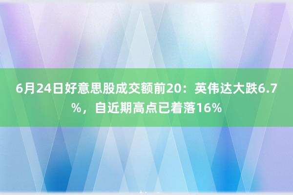 6月24日好意思股成交额前20：英伟达大跌6.7%，自近期高点已着落16%