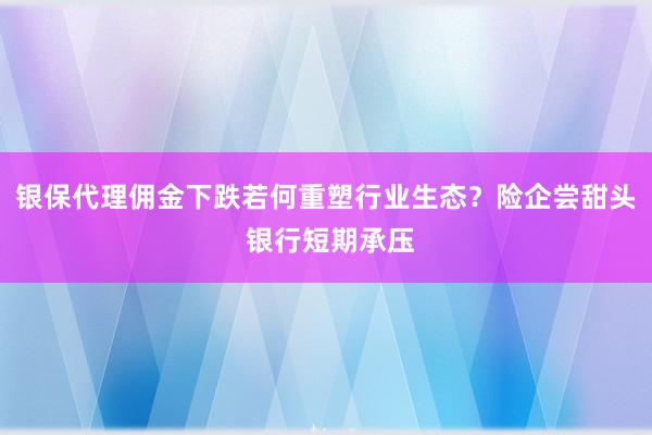 银保代理佣金下跌若何重塑行业生态？险企尝甜头 银行短期承压