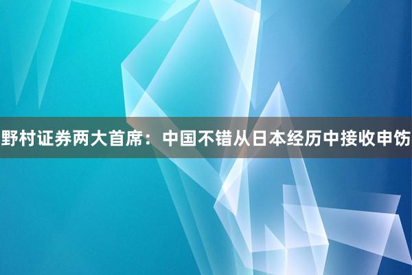 野村证券两大首席：中国不错从日本经历中接收申饬