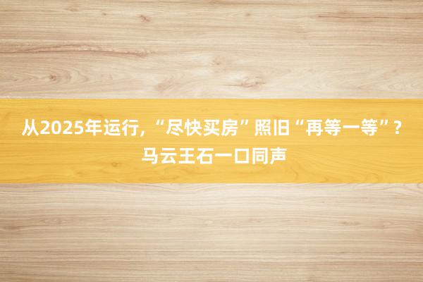 从2025年运行, “尽快买房”照旧“再等一等”? 马云王石一口同声